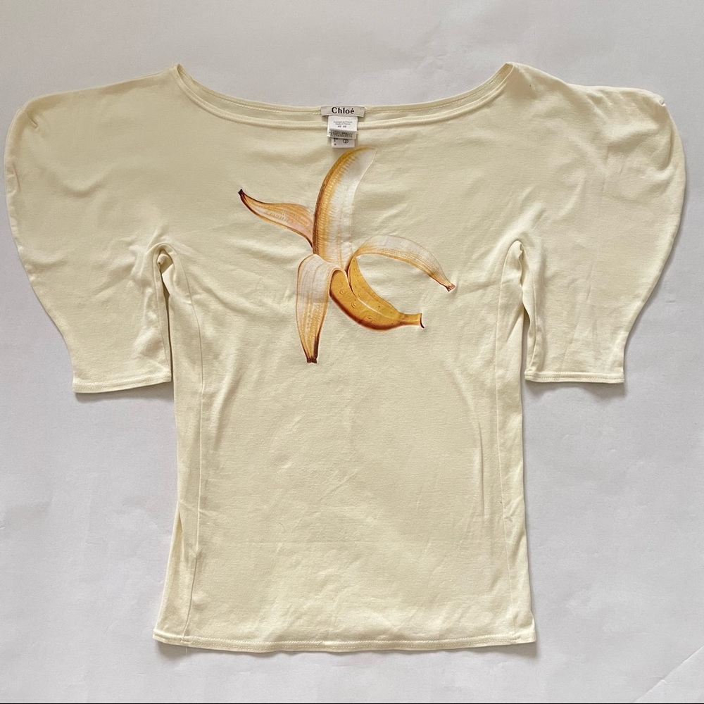 Chloé ss 2001 Banana Graphic Print Puff Sleeve Top